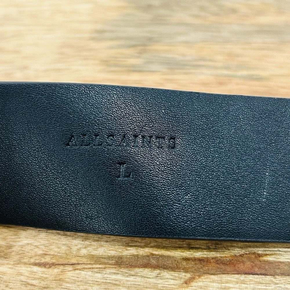 AllSaints Leather Flat Belt Black Warm Brass Men's Large 45